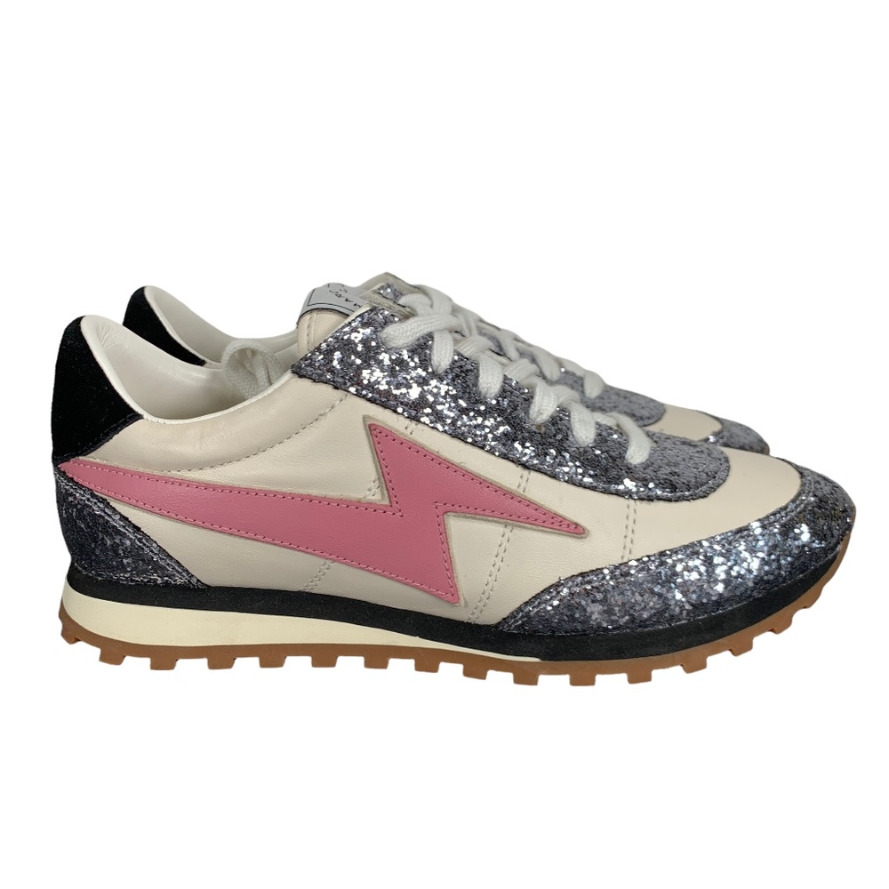 Marc Jacobs Astor Lightning Bolt Glitter Lace Up Fashion Sneakers Womens 7